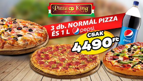 Pizza King 10 - 3 db normál pizza 1 literes Pepsivel - Szuper ajánlat - Online rendelés